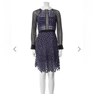 Self-Portrait Black and Blue Long Sleeve Dress
